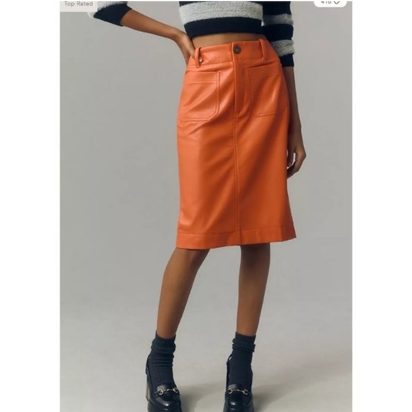 Anthropologie Dresses & Skirts - NWT-Anthropologie Maeve The Colette Dark
Orange Faux Leather Skirt